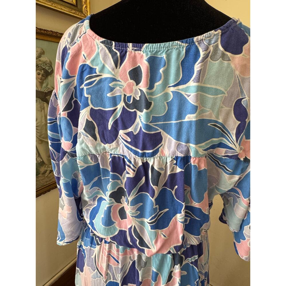 Abel The Label Blue Floral Maxi Dress Smocked Waist Button Front Boho M - Picture 10 of 10